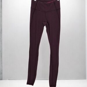 lululemon Purple/Cranberry Striped Leggings With Front Pocket. Full Length